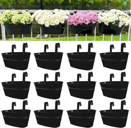 Vista 10 de LaLaGreen Macetas Colgantes para Barandilla Exterior para Plantas (Paquete de 4, 11.2 Pulgadas) Macetas Colgantes de Flores de Hierro Metal Negro