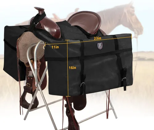 Vista 4 de Harrison Howard Robusto seguro versátil sobre la bocina contorneado sin rebote diseño alforja alforja bolsas portador Western Saddle Bag Negro