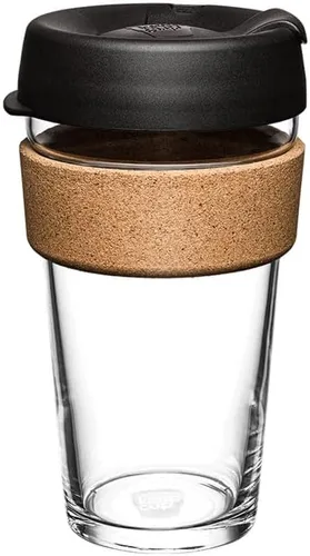 Vista 12 de KeepCup Brew Cork - Taza de café reutilizable de vidrio templado y corcho natural, M 12 oz/340 ml - Negro