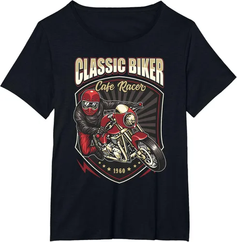 Vista 31 de Camiseta de motocicleta clásica Biker Cafe Racer para hombre, Negro, S