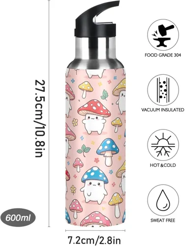 Vista 9 de BPA-Free Sports Water Bottle with Straw 20 Oz, Insulated Stainless Steel Water Bottle with Straw for Gym Outdoor Travel School, Cute Cartoon