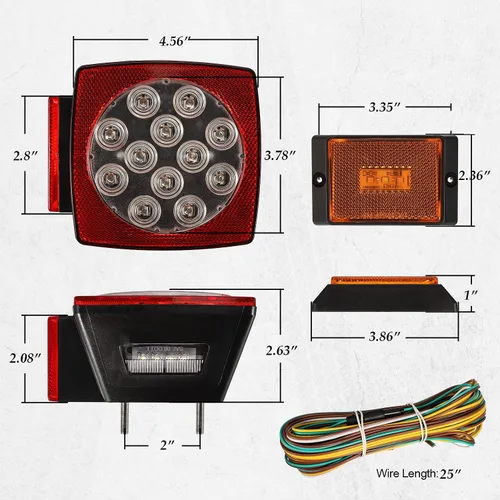 Vista 5 de Partsam Kit de luces traseras LED cuadradas impermeables de 12 V, lente transparente, color rojo, parada de freno, señal de giro, luces