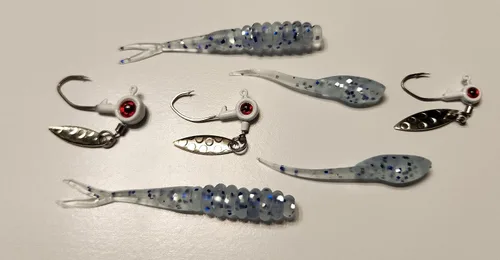 Vista 6 de Juego de 25 piezas de cabeza de plantilla y plástico con hojas - Paquete completo para atrapar cangrejos, bluegill, graves y más Double Catch Fishing