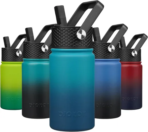 Vista 54 de BJPKPK Botella de agua con tapa con pajilla, botella de agua aislada de 15 onzas, botellas de agua de metal de acero inoxidable, termo reutilizable