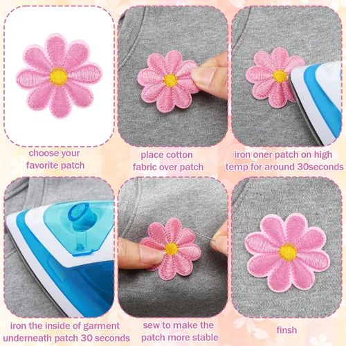 Vista 6 de Tigeen 60 parches de flores para planchar con bonitos parches de flores para coser en apliques bordados, parches de costura para bolsos, chaquetas