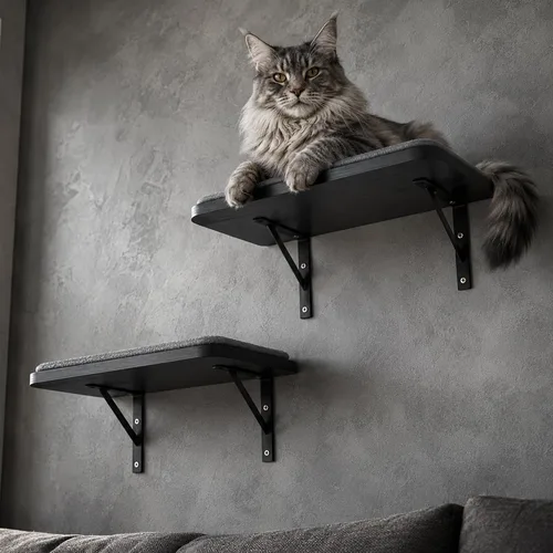 Vista 9 de Estante de Pared para Gatos con Percha de Ventana, Cama Hamaca para Gatos con Almohadilla para Rascar, Estante para Gatos para Trepar, Dormir