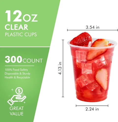 Vista 2 de FOCUSLINE Paquete de 300 vasos de plástico transparente desechables de 12 oz, vasos de plástico transparente desechables, vaso para beber para agua