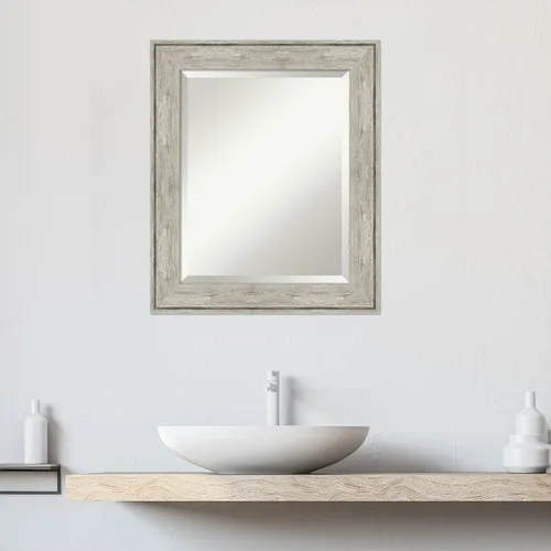 Vista 6 de Amanti Art - Espejo plateado para baño sobre lavabo, espejo de tocador rectangular metálico agrietado de 25x21, marco rústico pequeño