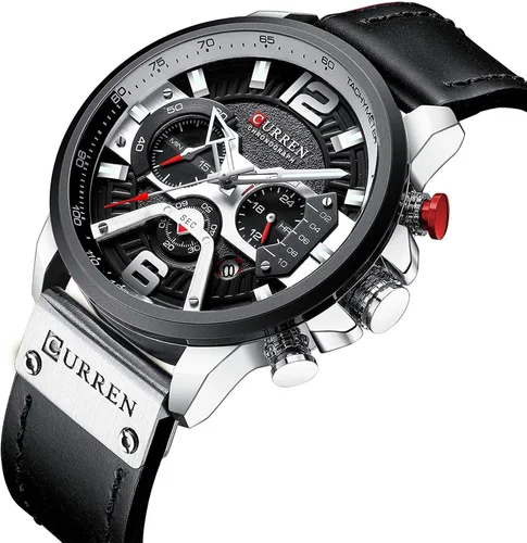 Vista 2 de HOLUNS Reloj de cuero para hombre, cronógrafo de función completa, impermeable, acero inoxidable, relojes de cuarzo negro, Negro -, Cronógrafo