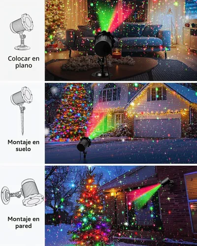 Vista 6 de Proyector de Luces Láser de Navidad Más Brillante para Exteriores, 2025 Mejorado 2 Colores Rojo Verde Gypsophila Estrellas Centelleantes