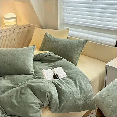 Vista 4 de Winter Bedding Sets Double Plush Duvet Cover Sheet Pillowcase 4 Piece Queen Size Sheet Set,Bedding