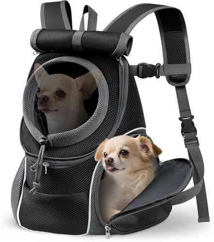 Vista 8 de YUDODO Mochila transportadora frontal para perro, ajustable y transpirable, transportadora para mascotas para perros pequeños, gatos, mochila