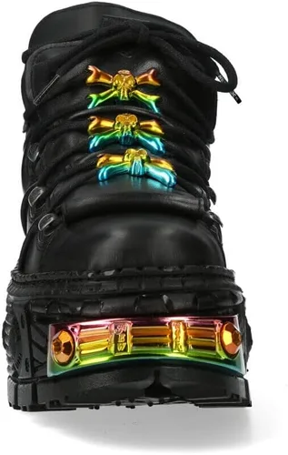 Vista 4 de New Rock Botas WALL106-S23 Mujer Metálico Negro Cuero Plataforma Gótica Botas