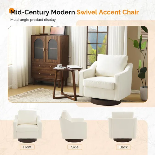Vista 7 de VINGLI Silla giratoria moderna de estilo mitad de siglo, sillón tapizado 360°, sofá para el hogar con brazos de seguimiento para sala de estar