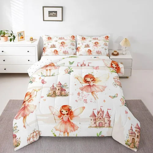 Vista 10 de Feelyou Juego de ropa de cama con lazos bonitos y cerezos, tamaño individual, para niños, juego de edredón con lazos de acuarela para niños, niñas