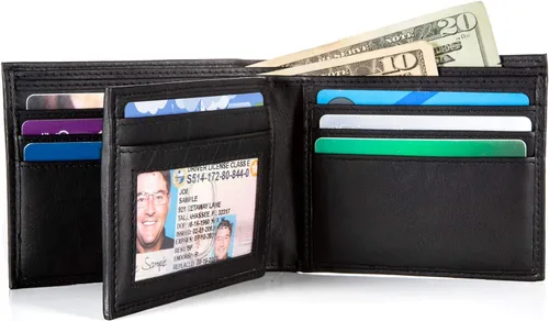Vista 4 de Billetera de cuero para hombre con 10 ranuras RFID de bloqueo, S