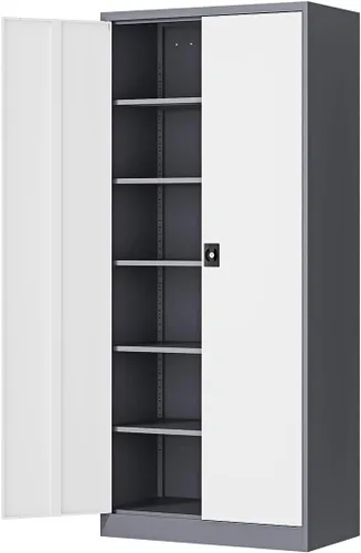 Vista 26 de Fesbos Armario de almacenamiento de metal, archivadores de acero de 36 pulgadas de alto con puertas con cerradura y estantes ajustables, gabinete