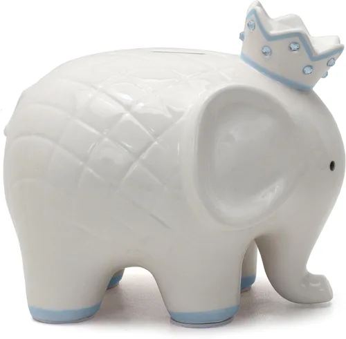 Vista 2 de Child to Cherish Alcancía de elefante de coco de cerámica, color azul