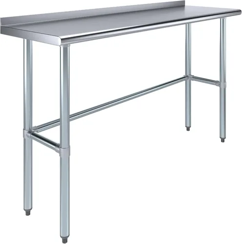 Vista 12 de Mesa de trabajo de acero inoxidable con base abierta y protector contra salpicaduras de 1.5 pulgadas, 14 x 48 pulgadas, certificado NSF, mesa
