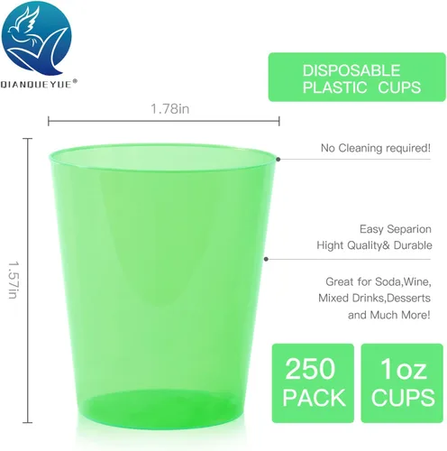 Vista 3 de 250 vasos desechables de plástico, vasos de fiesta multicolor neón de 1 onza, vasos desechables de plástico duro para margarita, whisky