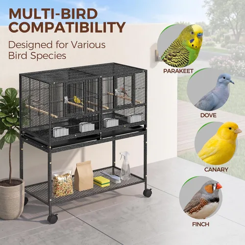 Vista 8 de SUPER DEAL Jaula de pájaros dividida de hierro forjado resistente de 42 Negro