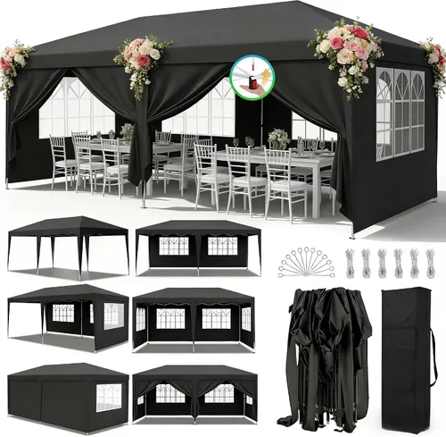 Vista 15 de 10x20 Azul Carpa Plegable para Exterior con 6 Paredes Laterales, Carpa para Bodas y Fiestas al Aire Libre Resistente al Agua para Fiestas UV50