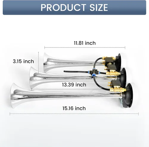 Vista 5 de Highsoar - Bocina de aire para camión de 12 V/24 V, 150 DB, 3 bocinas de trompeta, kit universal para coche, tren, barco
