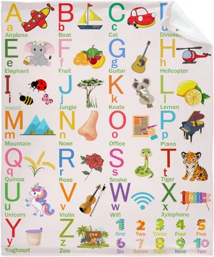 Vista 14 de Manta de franela con diseño del alfabeto de animales, súper suave, ligera, para niños, adultos, adecuada para sofá, cama, campamento, viajes, todas