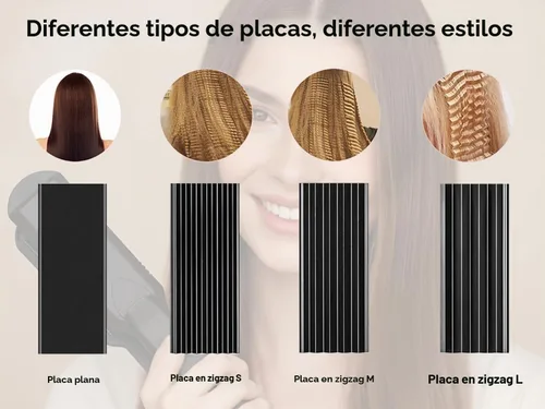 Vista 3 de Pulla Crimpadora de pelo para mujer, herramienta de crimpado de cerámica 4 en 1, plancha plana Cerámica de turmalina para volumen, elevación