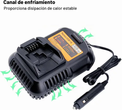 Vista 4 de DCB119 Cargador de batería de coche compatible con De-Walt 12V, 20V y 60V MAX batería de iones de litio DCB203 DCB201 DCB204 DCB206 DCB606 DCB609