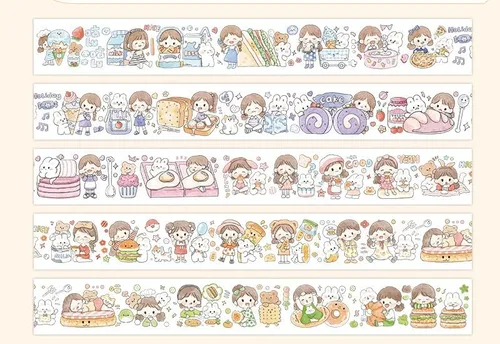 Vista 8 de Kawaii Art Washi Tape - Linda cinta adhesiva para escuela, suministros de oficina, estética, caricaturas, juego de cinta adhesiva decorativa