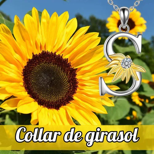 Vista 6 de POPLYKE Collar de girasol con inicial para mujer, plata de ley 925, colgante de girasol, cadena con dije de letra inicial