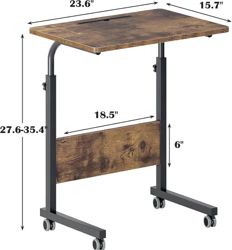 Vista 3 de DlandHome Escritorio móvil de pie con ruedas, mesa auxiliar móvil de 23.6 pulgadas con ruedas, soporte móvil ajustable para computadora portátil