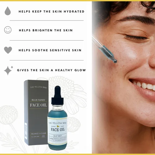 Vista 3 de Yellow Bird - Aceite facial de tanaceto azul equilibrante de 2 onzas / 2.0 fl oz, suero que brilla la piel. Soporte de colágeno. Promueve la piel
