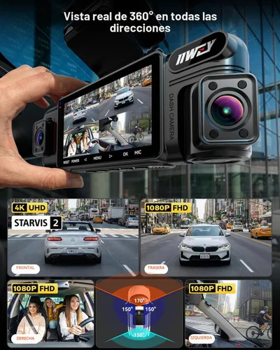 Vista 2 de IIWEY N6 PRO 4K STARVIS 2 4 canales Dash Cam 360° View, tarjeta gratuita
