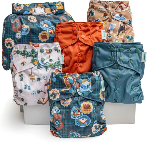 Vista 30 de Big Adventure Kinder - Juego de 5 pañales de tela reutilizables para bebé, estilo de bolsillo, jersey atlético que absorbe la humedad, insertos