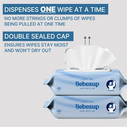 Vista 6 de BEBESUP - Toallitas desechables #1 de Corea- Toallitas orgánicas extra gruesas 100% a base de plantas, hipoalergénicas, biodegradables, 99% a base