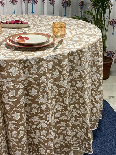 Vista 68 de Ridhi Mantel redondo estampado a mano color rosa flamenco 110 pulgadas 100%