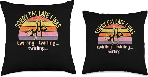 Vista 3 de Majorette Gymnastic Dancing Baton Twirl Sorry I'm Late - Almohada giratoria, 16 x 16 pulgadas, multicolor