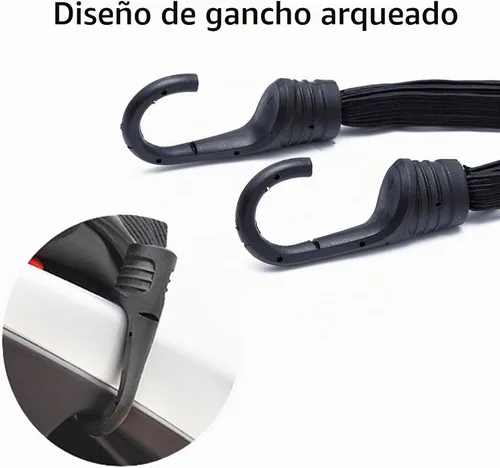 Vista 5 de Paquete de 2 correas elásticas para casco de motocicleta de 23.6 pulgadas con 2 ganchos, correa elástica de malla retráctil para casco y equipaje