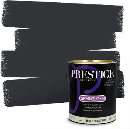 Vista 32 de PRESTIGE Pinturas Pintura Exterior e Imprimación en Uno, 1 Galón, Mate, Combinación Comparable de Sherwin Williams* Black Magic* SW6991-PCM