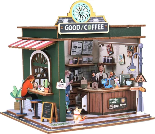 Vista 9 de Rompecabezas de madera 3D, kits de rincón de libros para adultos, kits de construcción de casas en miniatura, manualidades de madera