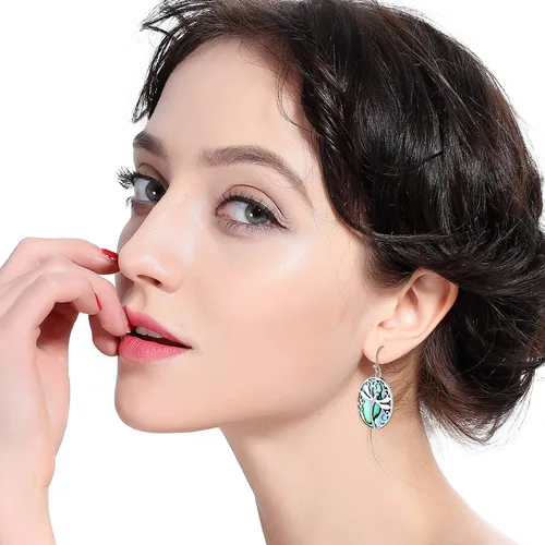 Vista 3 de Aretes de libélula chapados en oro blanco aretes colgantes de concha natural de moda para mujeres y niñas Metal Abulón