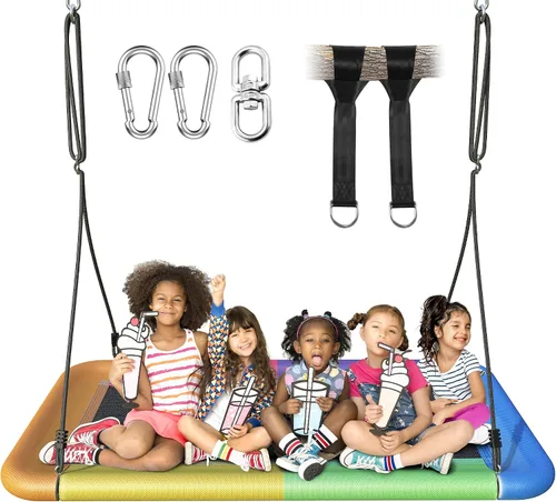 Vista 10 de Everyfun Columpio de Árbol Tipo Platillo Volador de 43" para Niños y Adultos, Capacidad de Peso de 700 libras, Columpio Platillo Volador Impermeable