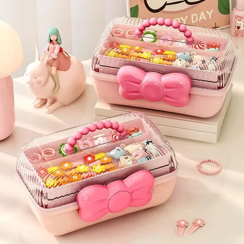 Vista 4 de Thcbme - Caja de almacenamiento de accesorios para el cabello de niñas, caja organizadora de interruptor de lazo, caja de joyería, soporte