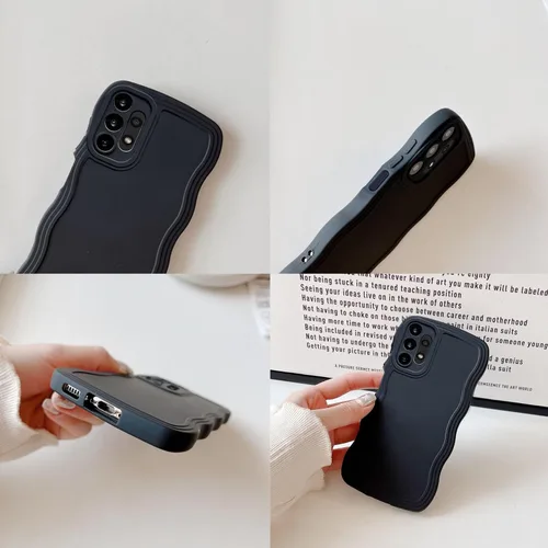 Vista 6 de UEEBAI Funda de silicona con marco ondulado para Samsung Galaxy A13 5G, lindo marco ondulado, ajuste delgado, a prueba de golpes, funda suave y Negro