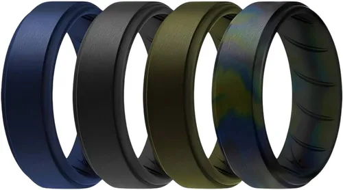 Vista 8 de ROQ Anillo de boda de goma de silicona para hombre, ajuste cómodo, anillo de boda para hombre, duradero, anillo de compromiso de goma transpirable