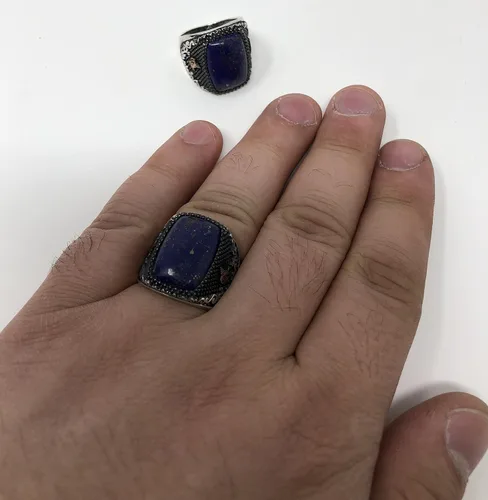Vista 7 de KAR Anillo único de plata de ley 925 con piedra de lapislázuli, otomano, para hombre, talla K53B