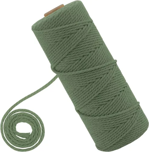 Vista 17 de CAMAL Cordón de macramé de 0.079 pulgadas x 109 yardas, cuerda de color trenzado de 3 hebras de algodón natural para tejer, atrapasueños, colgar