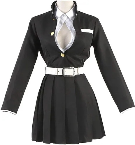 Vista 3 de miccostumes Conjunto completo de disfraz de uniforme negro Haori blanco para mujer Blanco